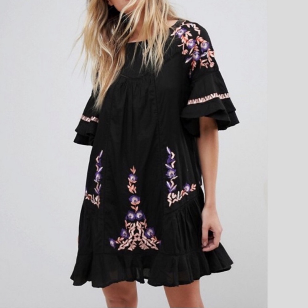 Free People Pavlo Embroidered Dress Black